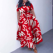 Temperament tied African oversized short sleeved large hem foreign trade dress
