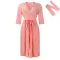 Leisure and elegant solid color V-neck long sleeved pleated skirt