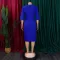 Leisure and elegant solid color V-neck long sleeved pleated skirt