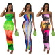 Digital positioning printed chest wrapped dress, nightclub long dress