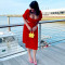 Solid color U-neck lantern short sleeved open waist irregular dress long skirt