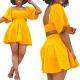 Solid color square neckline hollowed out ruffle edge dress