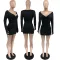 Large V-neck tight fitting long sleeved fashionable casual short skirt set