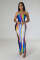 Digital positioning printed chest wrapped dress, nightclub long dress