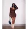 Large V-neck tight fitting long sleeved fashionable casual short skirt set