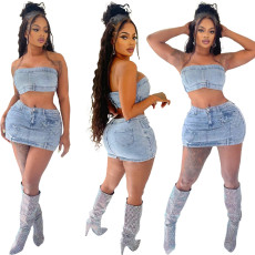 New Fashion Chest Wrapping Bubble Bead Elastic Short Skirt Set