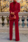 Solid color suit jacket+straight leg pants two-piece set