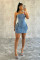 Spring and summer sexy strapless washed button elastic denim dress