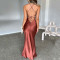 Fashionable and Elegant Dress, Spicy Girl Open Back Lace Waist Long Dress