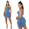 Spring and summer sexy strapless washed button elastic denim dress