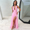 Sexy Spicy Girl Hanging Neck V-Neck Tie Up Open Back Split Dress Women's Fashionable Style Long Dress