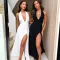 Sexy Spicy Girl Hanging Neck V-Neck Tie Up Open Back Split Dress Women's Fashionable Style Long Dress