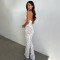 New Sexy and Fashionable Hollow Lace Perspective Open Back Hanging Neck Slim Fit jumpsuit