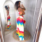 Printed patchwork backless hollow elastic neck hanging long dress