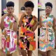 Printed sleeveless strapless small V-neck vest style dress