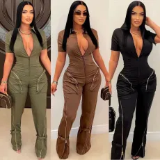 High quality summer zippered pocket workwear jumpsuit