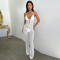 New Sexy and Fashionable Hollow Lace Perspective Open Back Hanging Neck Slim Fit jumpsuit