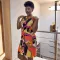 Printed sleeveless strapless small V-neck vest style dress