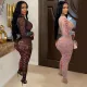 Fashionable women's clothing, sexy print, perspective jumpsuit, long pants, long sleeves