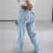 Irregular hollow splicing zipper elastic jeans