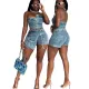 Chest wrapped work shorts and denim suit