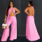 Sexy backless sleeveless neck hanging pants two-piece set