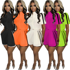 Solid color short sleeved short fashionable two-piece sports and leisure set