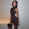 New Dress Sexy and Elegant Solid Color Round Neck Sleeveless Wrapped Hip Tie Short Skirt