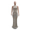Round necked sleeveless sequin slim fitting evening dress with sexy buttocks wrapped dress