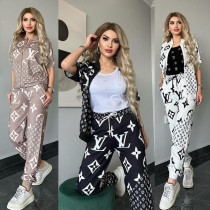 Cotton casual digital printed short sleeved shorts set
