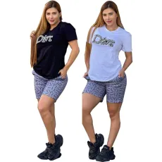Hot Diamond Patch Casual Printing Two Piece Set