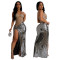 Hanging strap wrapped hip high slit hot diamond perspective dress