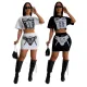Fashionable round neck short top paired with half skirt for women