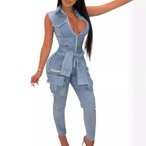Women's organ pocket denim jumpsuit in stock