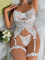 Sexy and seductive lingerie with lace hollow out perspective jumpsuit and thong two-piece set