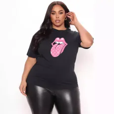 Fashionable casual oversized women's clothing with printed round neck short sleeved oversized T-shirt