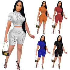 New High Elastic Jacquard Fabric Casual Sports Two Piece Set