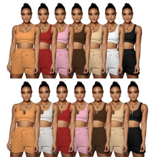 Multi color clean U-neck sports two-piece set with 14 colors in stock