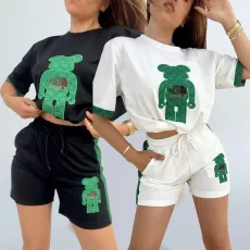 New casual and fashionable pocket splicing offset printing two-piece set