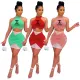 Round neck sleeveless printed casual ladies two-piece set