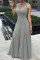 Solid color sleeveless U-neck large hem women's dress