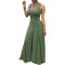 Solid color sleeveless U-neck large hem women's dress