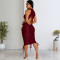 Sexy solid color drawstring back women's dress