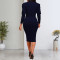 Sexy and fashionable solid color round neck waist tied women's dress