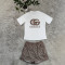 Summer embroidery+printed cool silk short sleeved shorts set in 2 colors in stock