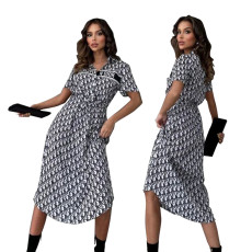 Fashionable and elegant short sleeved women's top casual loose fitting shirt dress