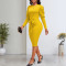 Sexy and fashionable solid color round neck waist tied women's dress