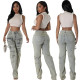 New washed accordion bag, work bag, zipper, casual high elasticity denim pants