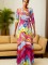 Fashionable printed dress with half sleeves and straps, long skirt with large hem
