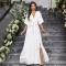 Elegant white V-neck split middle sleeve tie up cross-border spring/summer women's dress